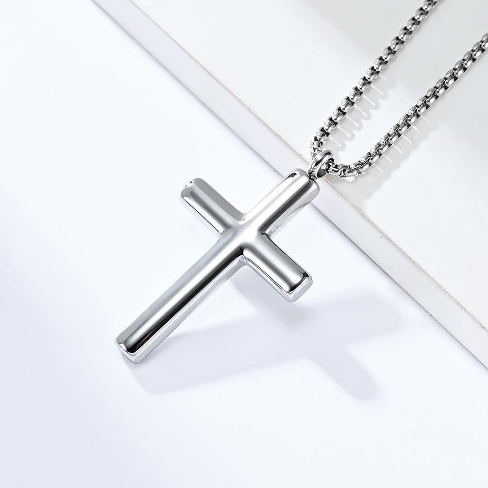 Cross-Border Amazon Stainless Steel Curved Cross Necklace for Men and Women