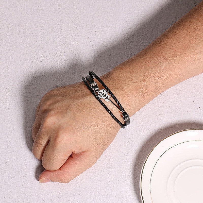 Stainless Steel Leather Bracelet For Men Music Lover Gift