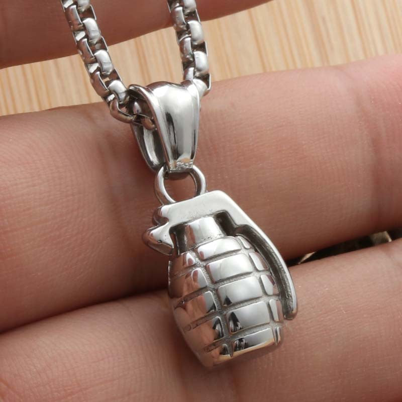 Personalized Titanium Steel Grenade Pendant Necklace for Men - Retro Punk Style