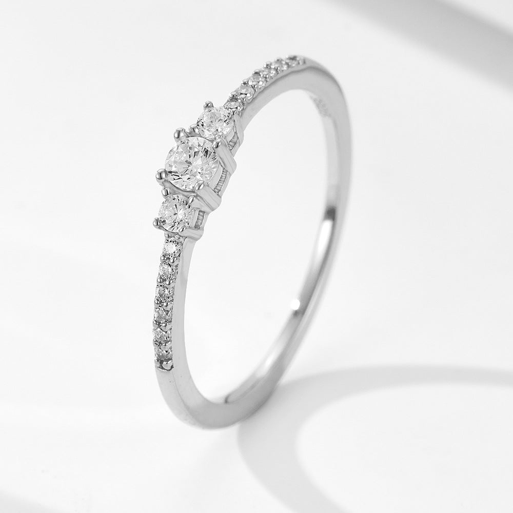 Planderful S925 Sterling Silver Zircon Ring For Women Exquisite Round Jewelry Light Luxury Fashion