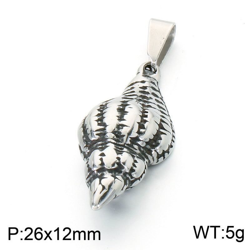 Niche Many Elements Myth Pendant Tower Conch Trident Feather Stainless Steel Men's Pendant Necklace