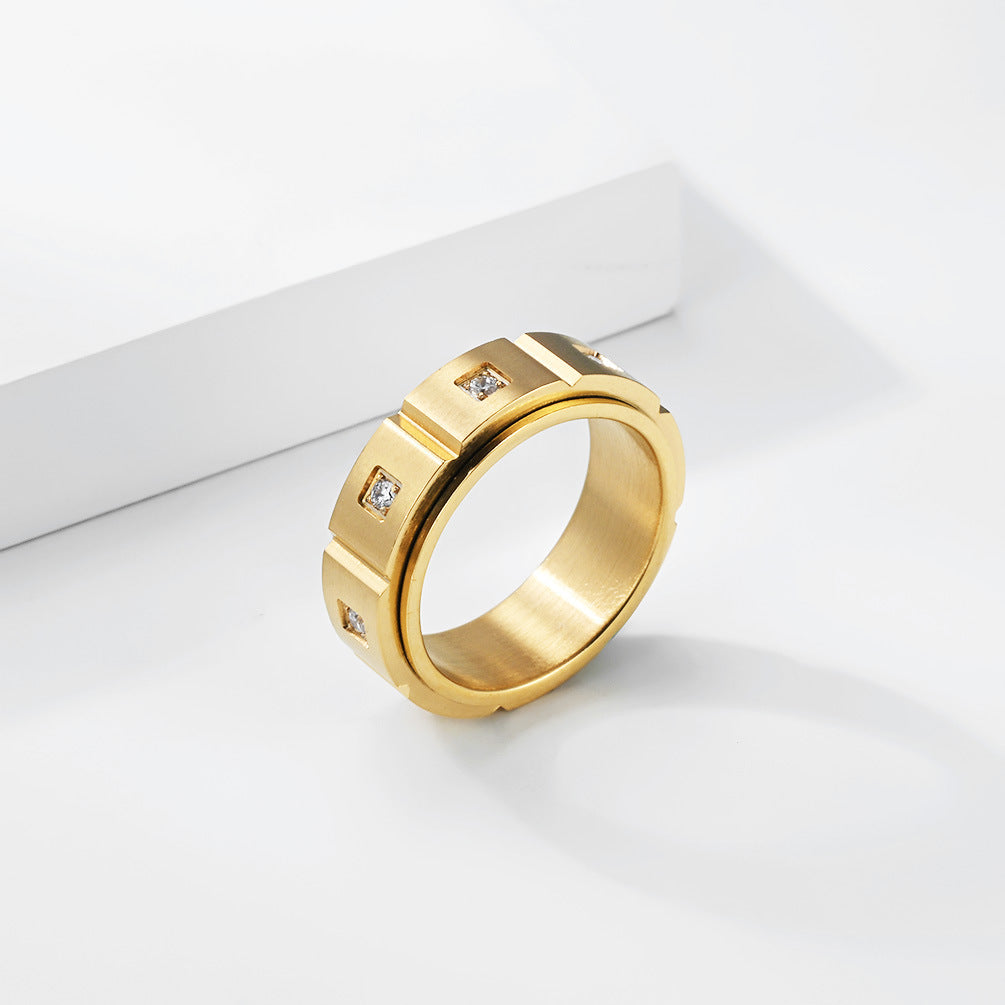 Planderful Titanium Zircon Ring Rotating Matte Finish Unisex For Men And Women Premium Statement