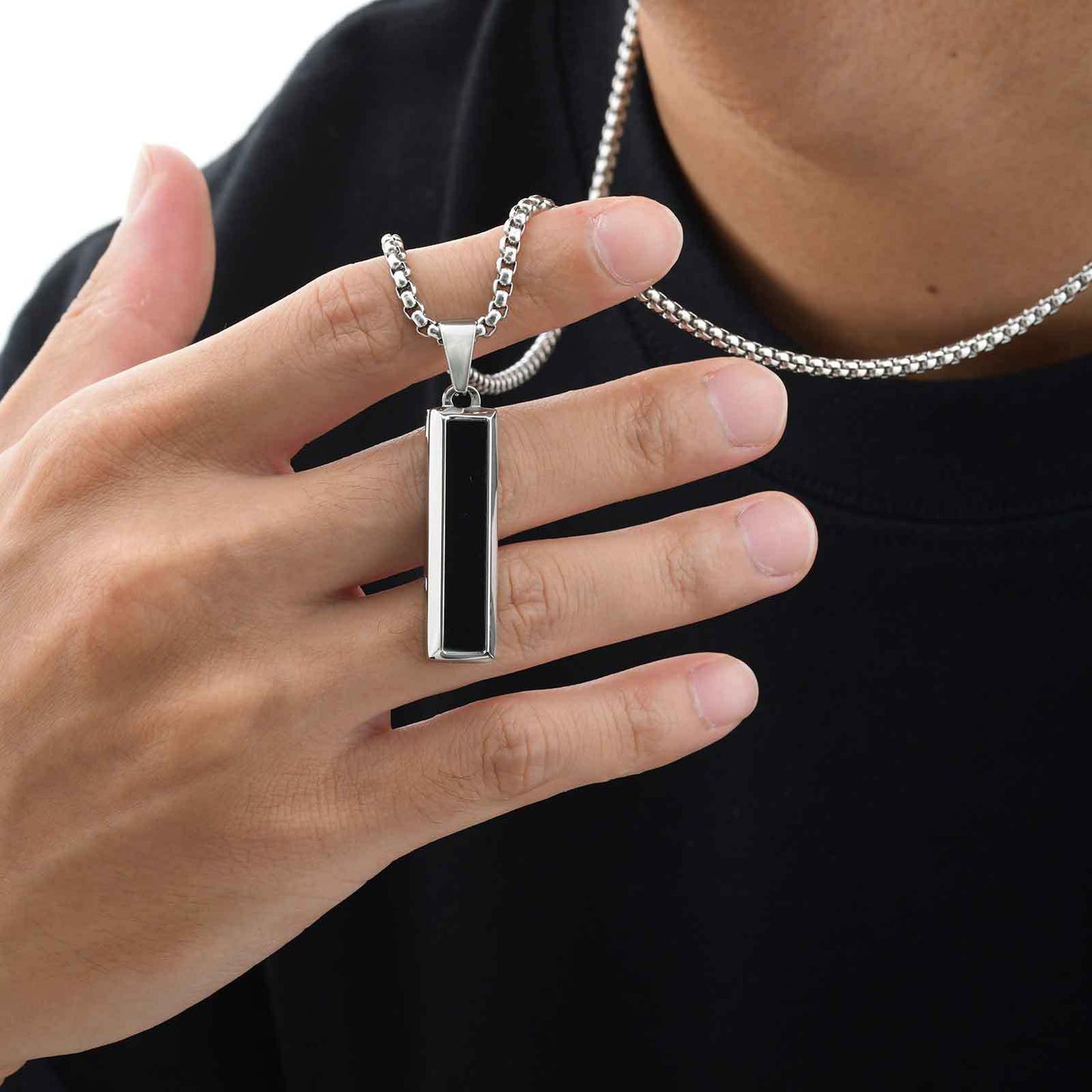 Planderful Mens Geometric Stainless Steel Agate Pendant