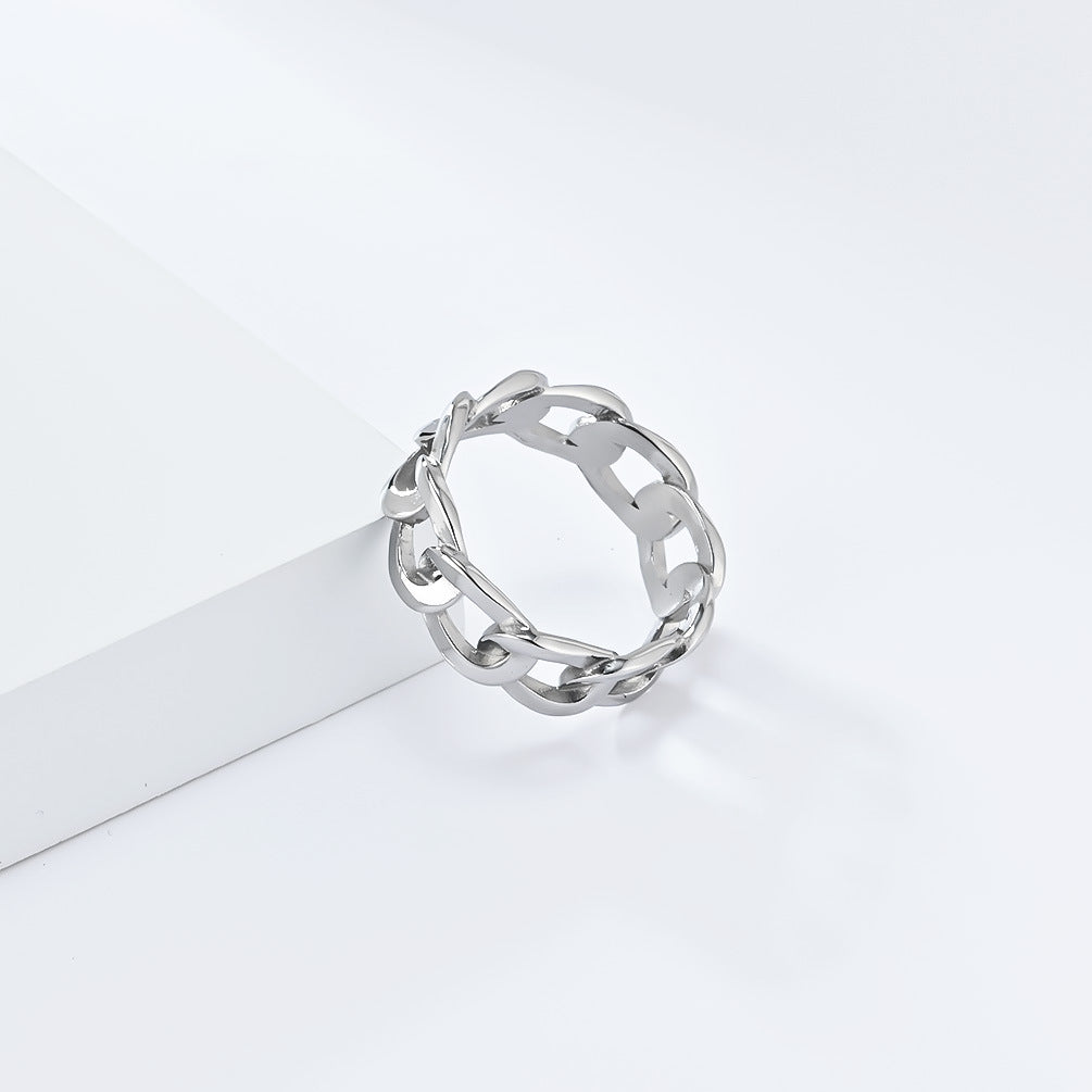Ins Simple Hollow Cuban Chain Stainless Steel Ring for Men and Women Fashion Jewelry