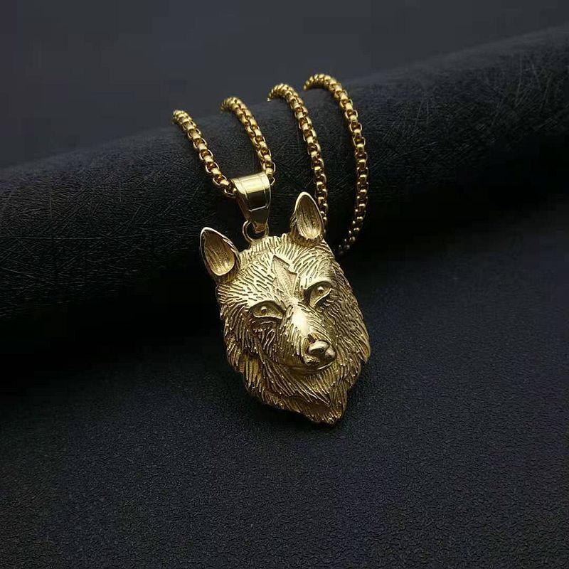 Steel Necklace – Statement Punk Direwolf Wolf Head Pendant For Bold Gothic Style