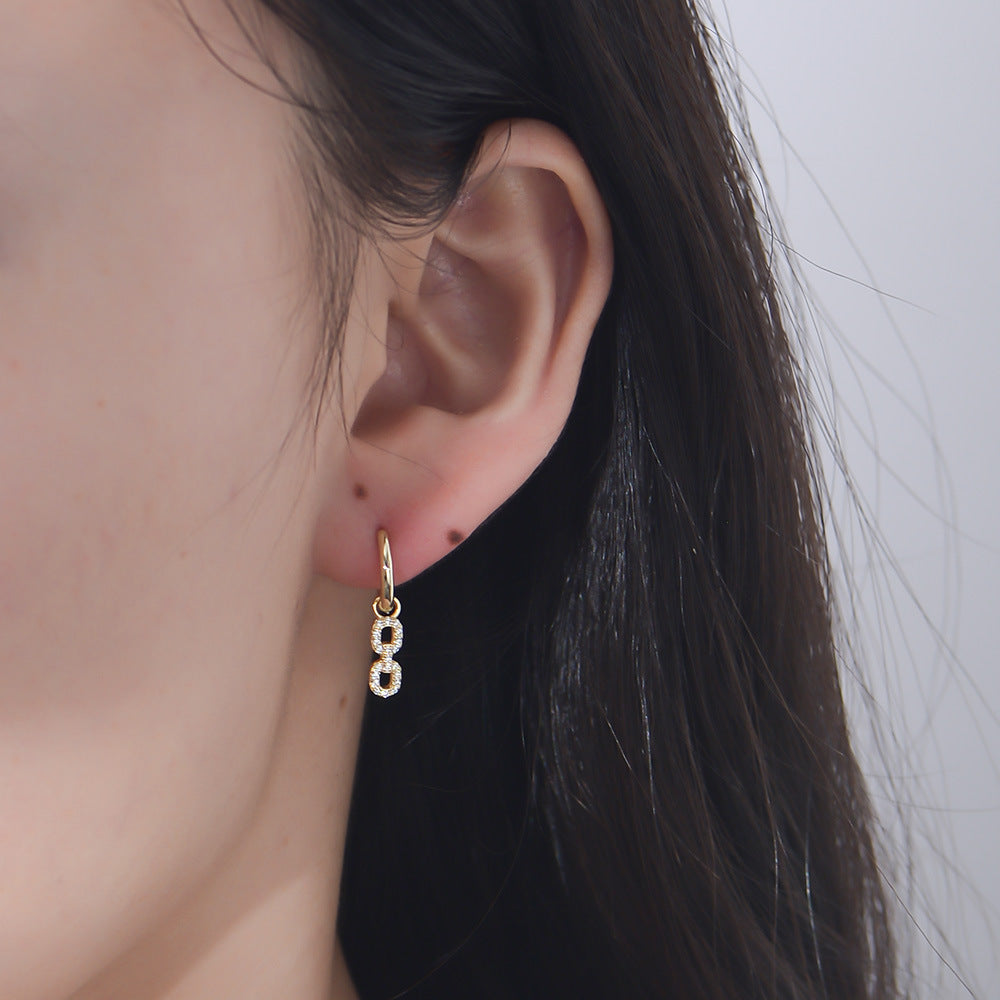 925 Sterling Silver Geometric Zircon Short Earrings, Small And Exquisite Earrings, And High-End Ear