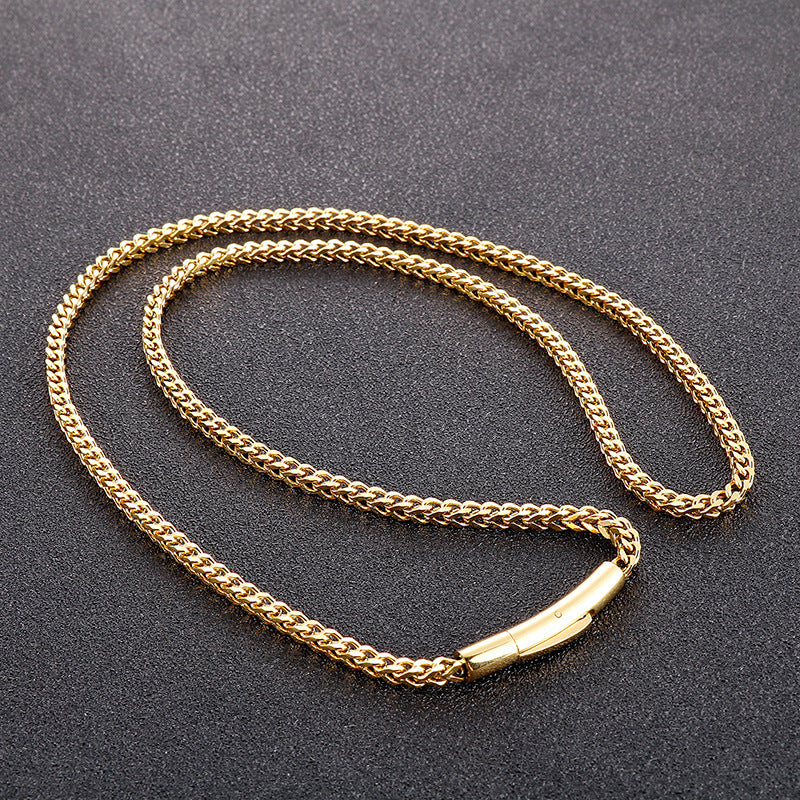 Trend 3mm Positive And Negative Keel Necklace, Hip-Hop Simple Electroplated Magnet Buckle Titanium
