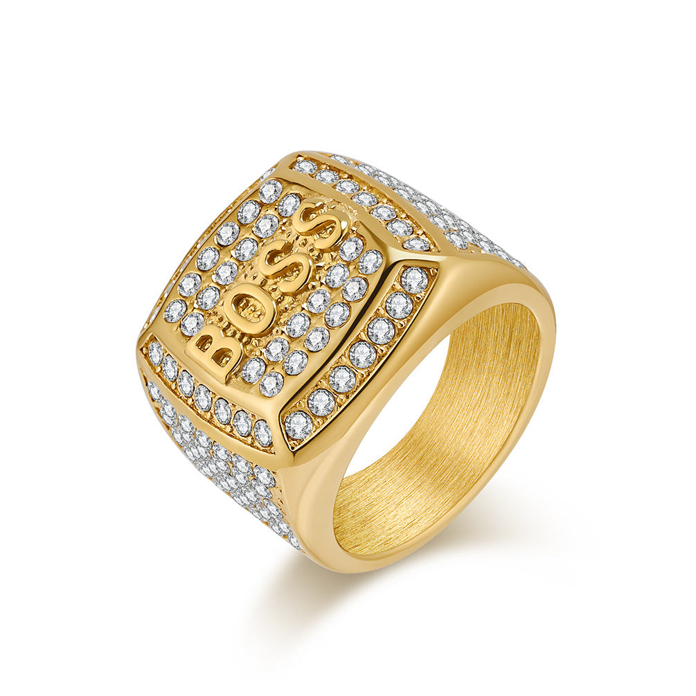 European and American HIPHOP Titanium Steel BOSS Ring