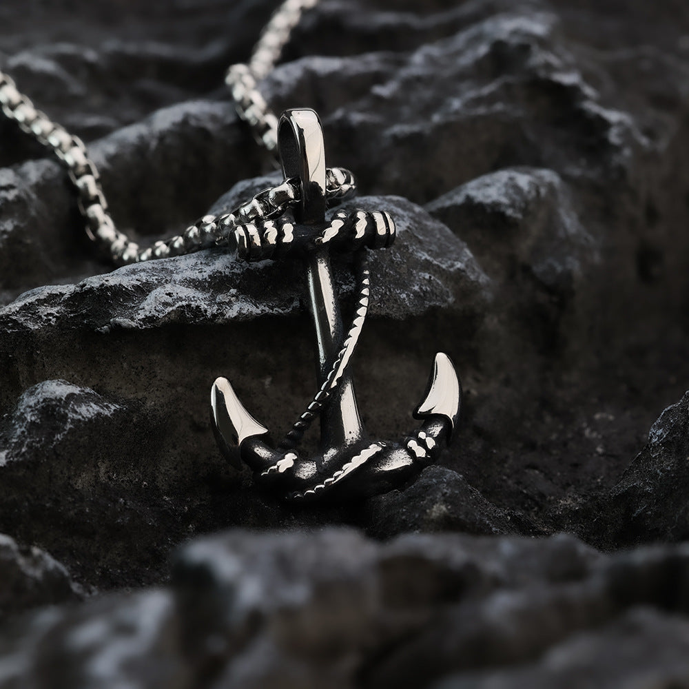 European And American Retro Stainless Steel Men's Pendant Viking Warship Anchor Necklace