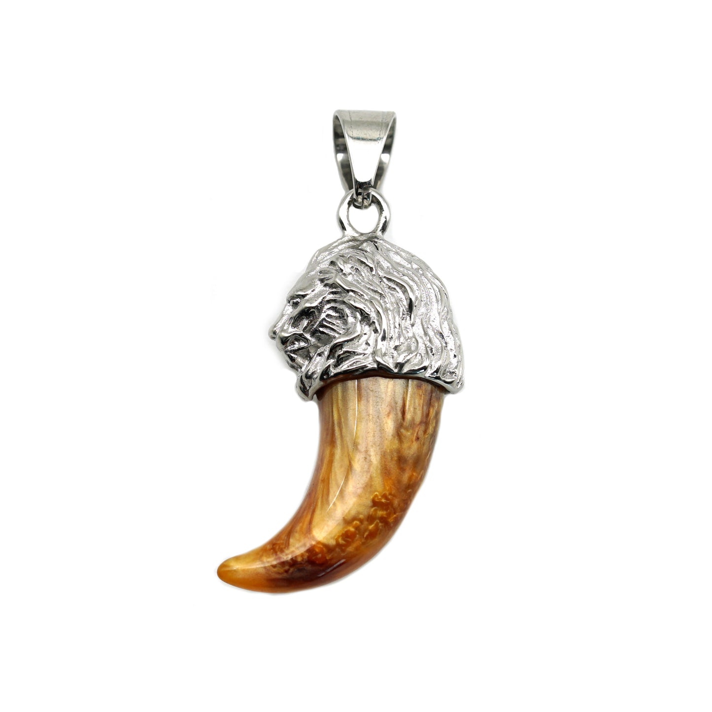 Planderful Lion Head Pendant Titanium Steel Gold Plated Wolf Fang Resin Unisex Hip Hop Statement Jewelry