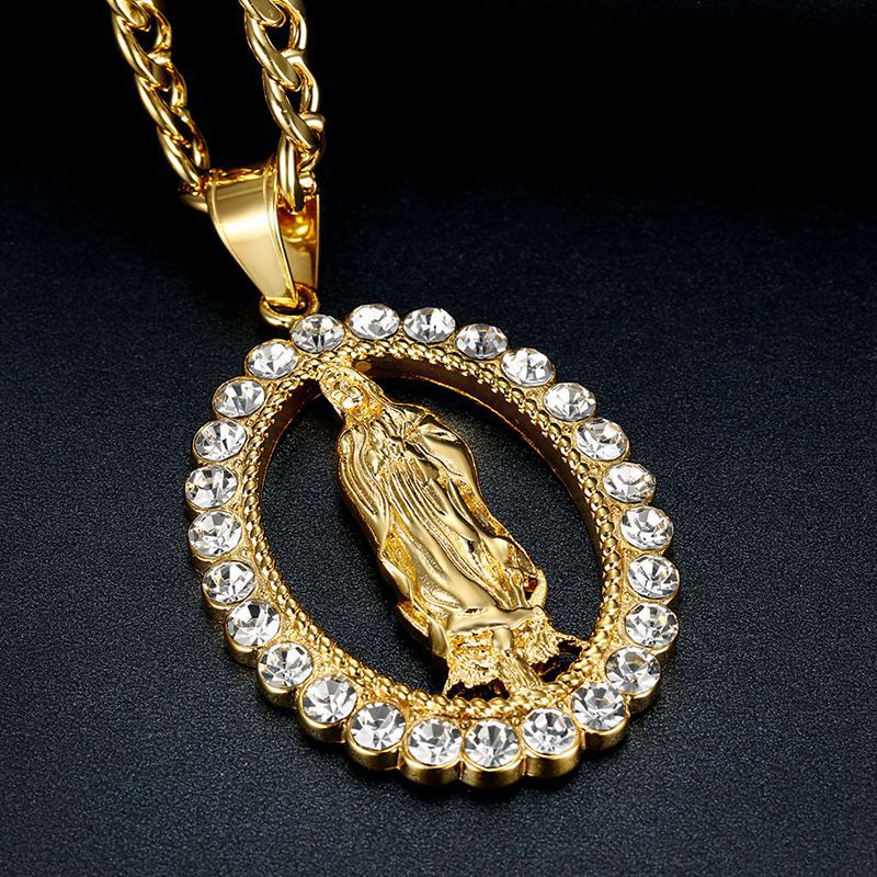 Planderful Titanium Steel Gold Plated Rhinestone Hip Hop Pendant Necklace For Men And Women