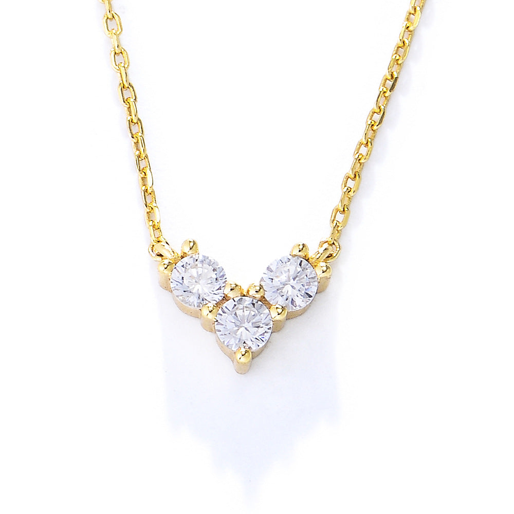 Zircon Love Sterling Silver Necklace Sense Cute Sweet