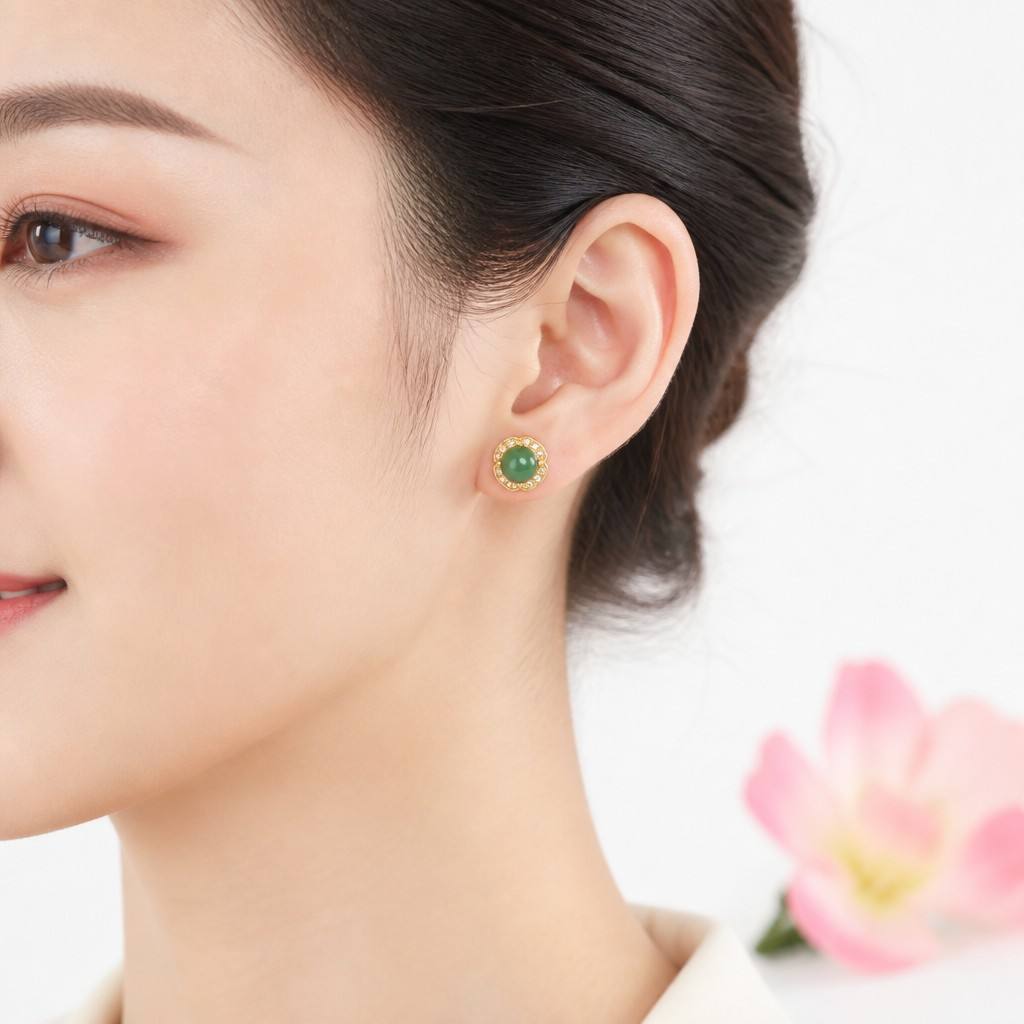 Blue-Water Jadeite Clover Stud Earrings