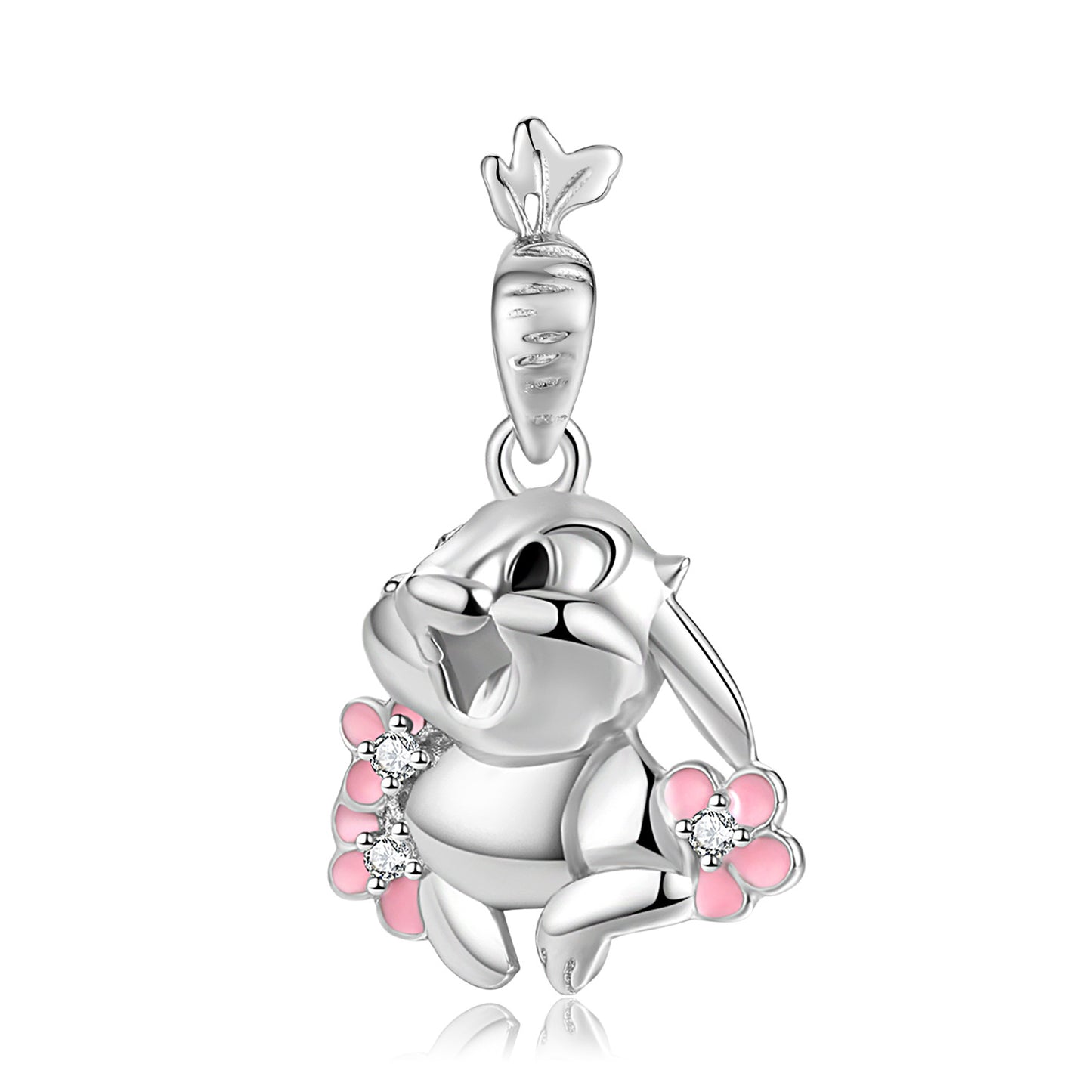 Cute Carrot Rabbit Pendant Silver Necklace