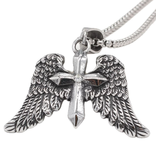 Planderful Everyday Genie – Retro Cross Wings Titanium Steel Pendant Necklace for Men