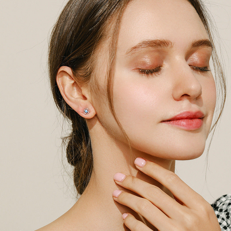 Square Opal and Zircon Sterling Silver Earrings