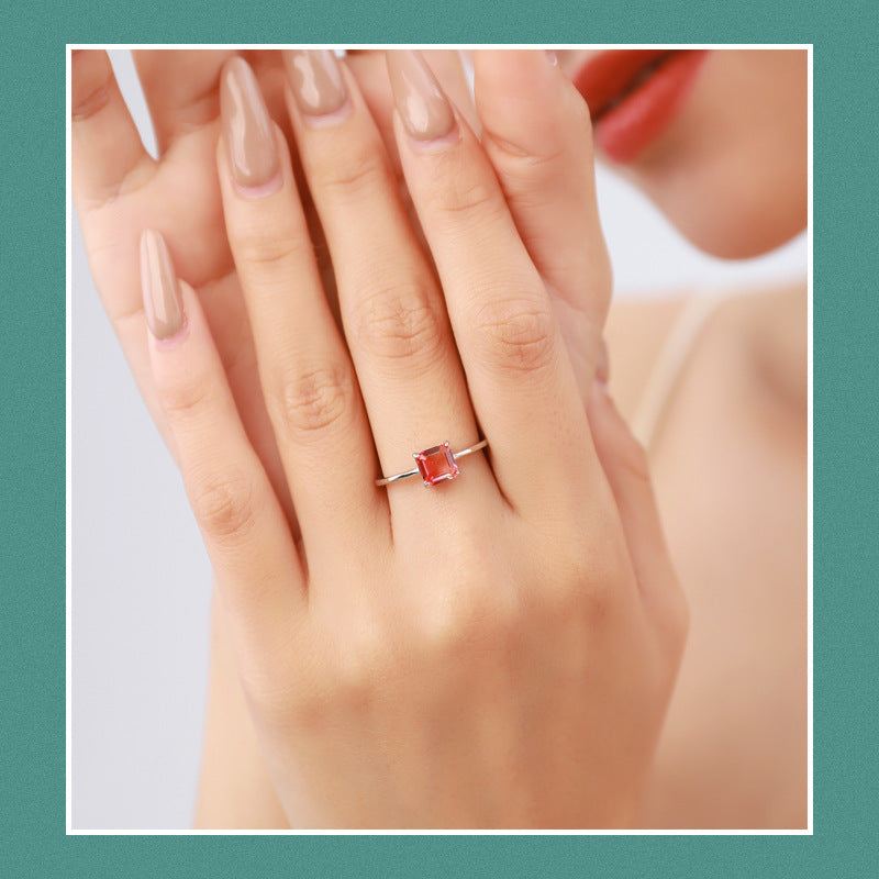 Elegant Sterling Silver Watermelon Tourmaline Ring for Women, European and American Style Silver Jewelry