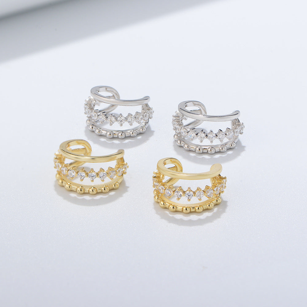 French Earrings S925 Sterling Silver Geometric Hollow Zircon Ear Clips, No Ear Piercings,