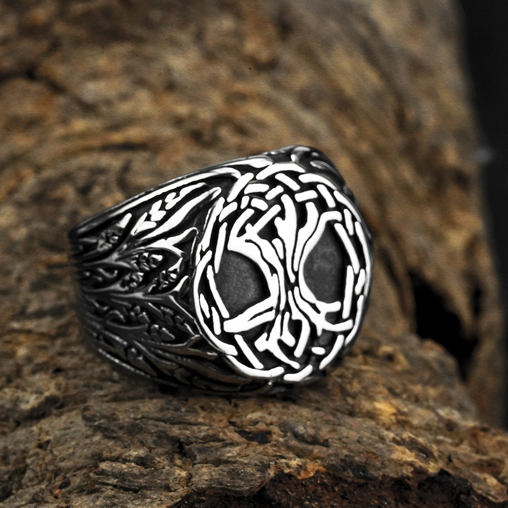 European And American Jewelry Wholesale Men's Titanium Steel Ring Retro Viking Tree Of Life Does Not Fade
