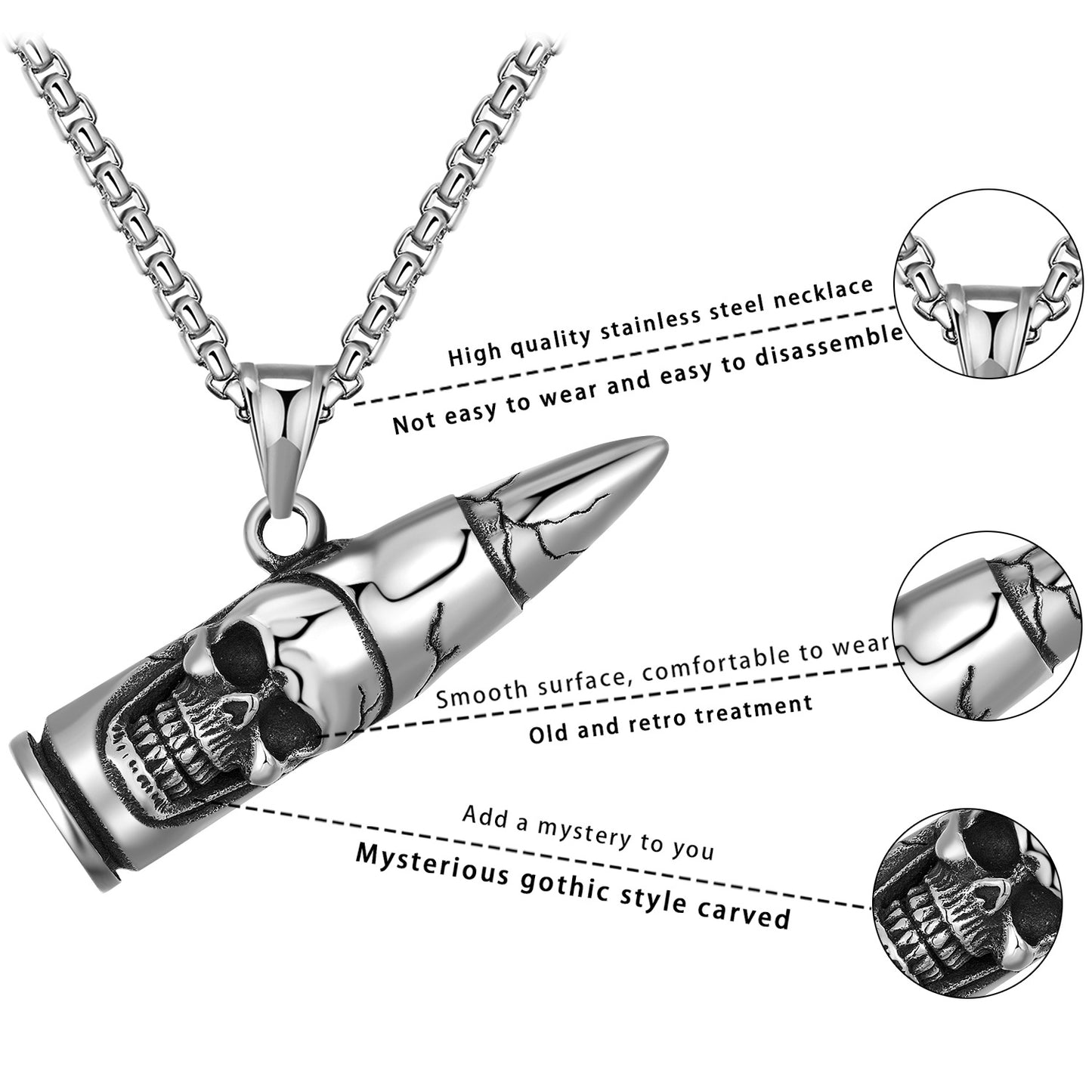 Steel Necklace – Statement Skull Pendant For Men Everyday Bold Streetwear Accessory