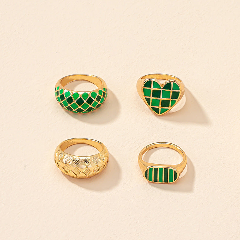 Blogger Chic Checkerboard Glaze Ring Set - French Retro Style