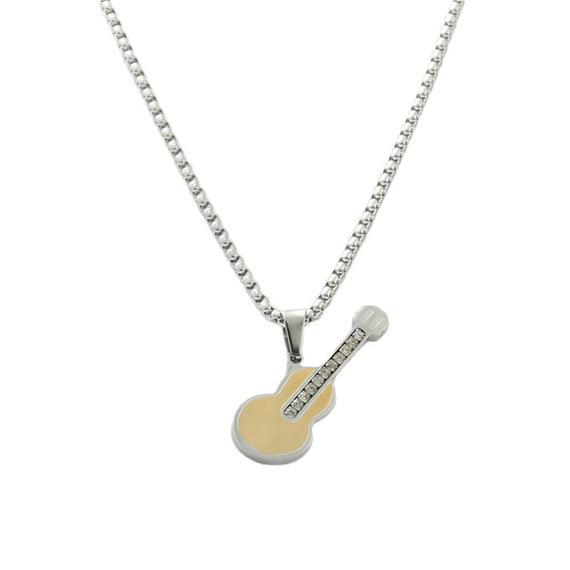 Customizable Titanium Steel Guitar Pendant Necklace for Men - Vintage Rock Style