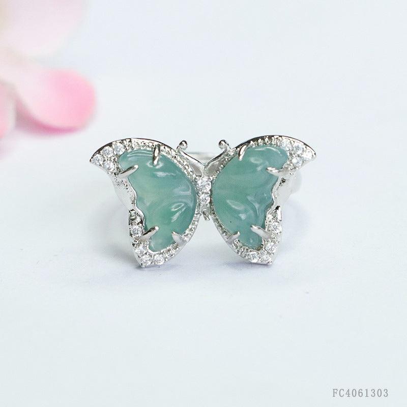 Blue Water Jadeite Butterfly Ring
