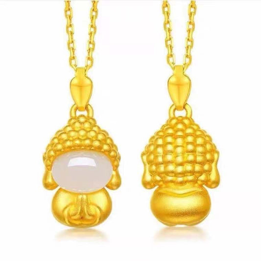 White Hetian Jade Baby Buddha Pendant — Chain Option