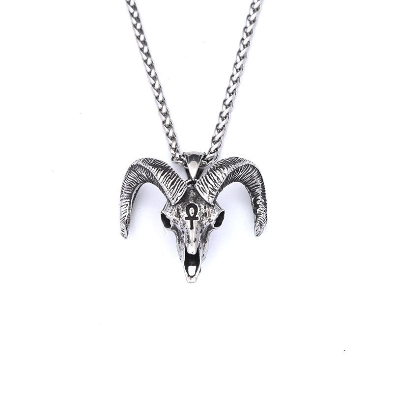 Trend Titanium Steel Sheep Head Pendant Necklace for All