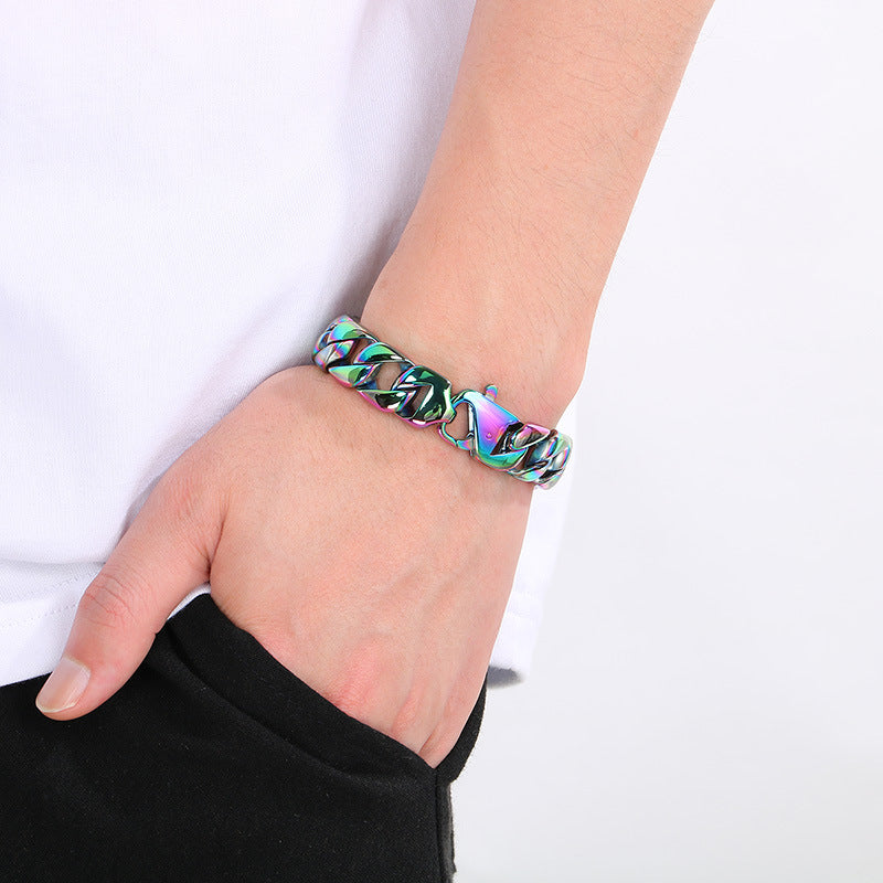 Retro Cuban Chain Titanium Steel Men Bracelet 15mm Classic