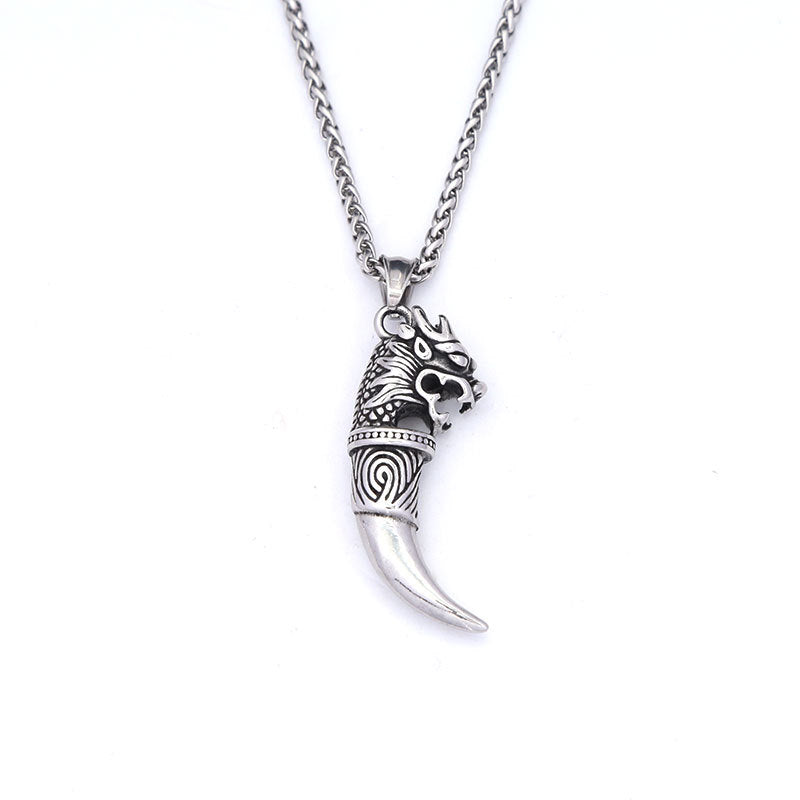 European And American Men's Wolf Tooth Necklace Trendy Stainless Steel Hip-Hop Jewelry