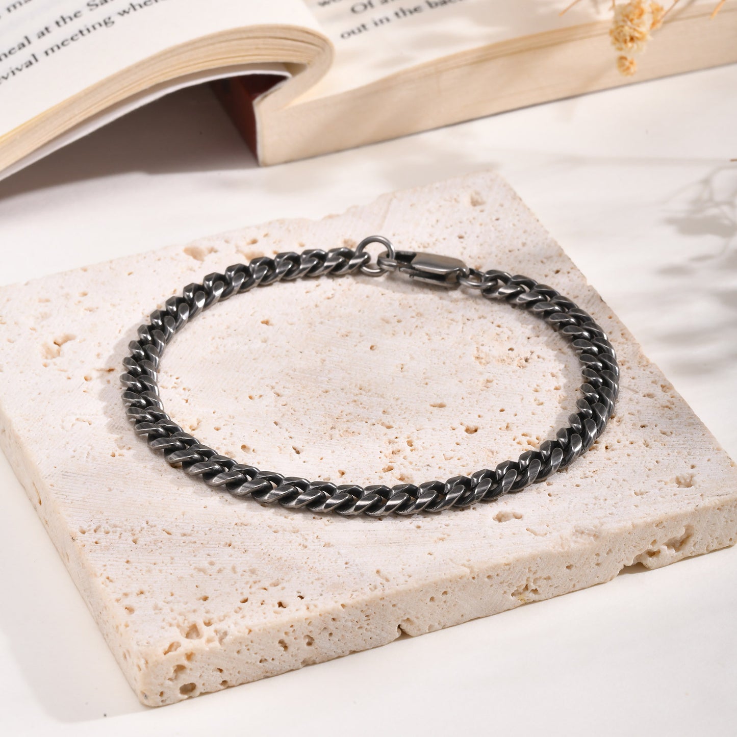 European And American Punk Stainless Steel Cuban Chain Bracelet Vintage Grey Men's Jewelry For Men