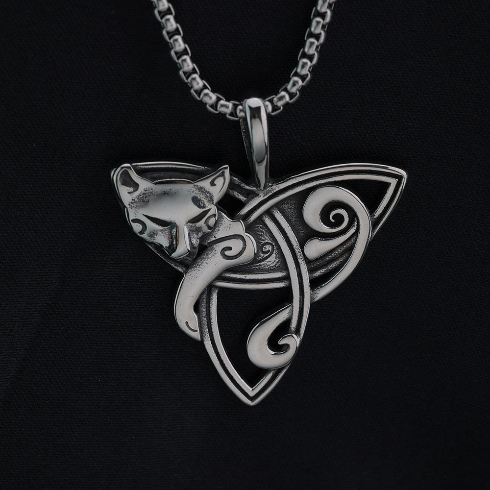 Planderful Nordic Viking Celtic Knot Fox Pendant For Men Vintage Stainless Steel Necklace Norse Legacy