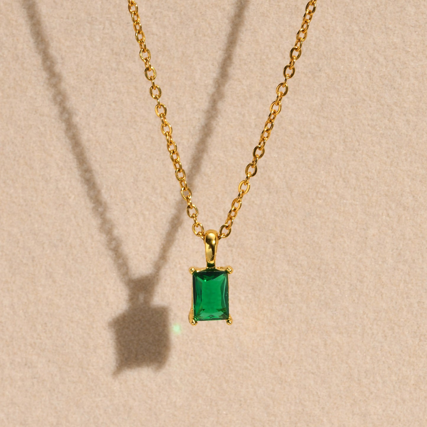 Women's Stainless Steel Geometric Green Red Zircon Necklace