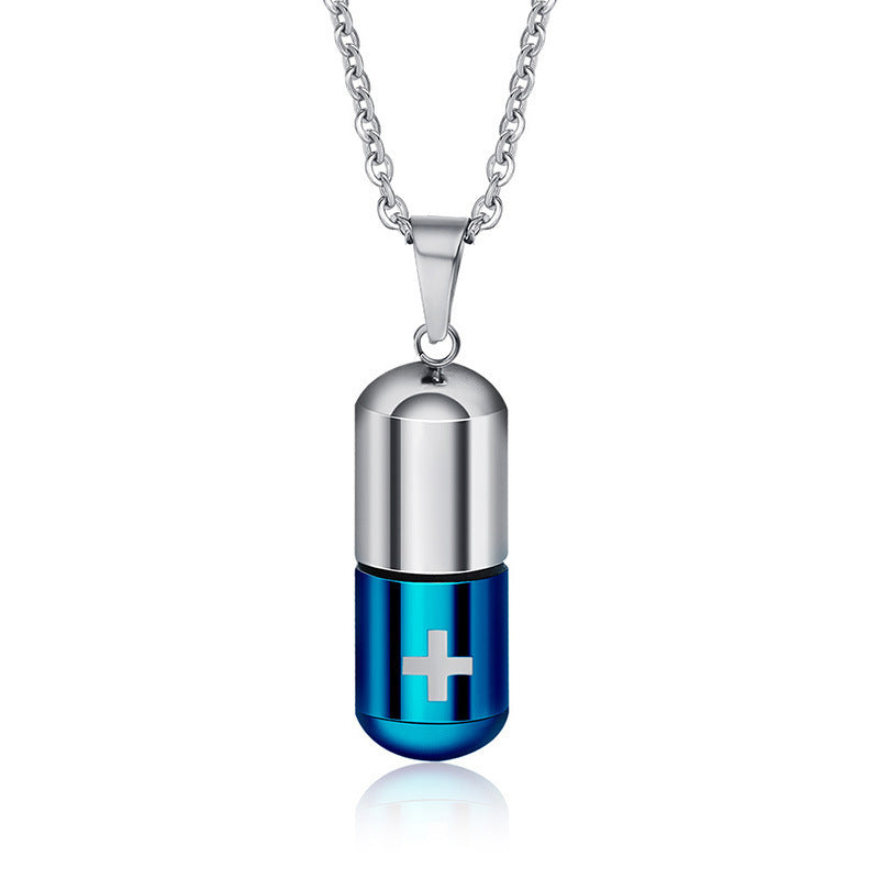 Planderful Pill Capsule Pendant Necklace For Couples Titanium Steel Trend Jewelry