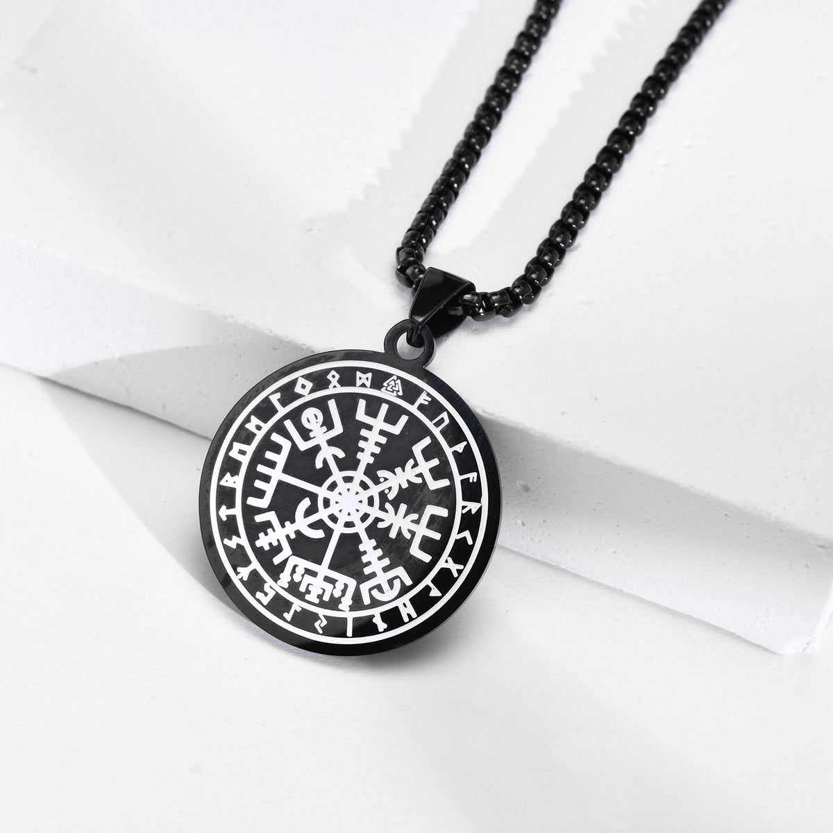 Viking Compass Textured Compass Black Stainless Steel Pendant for Men