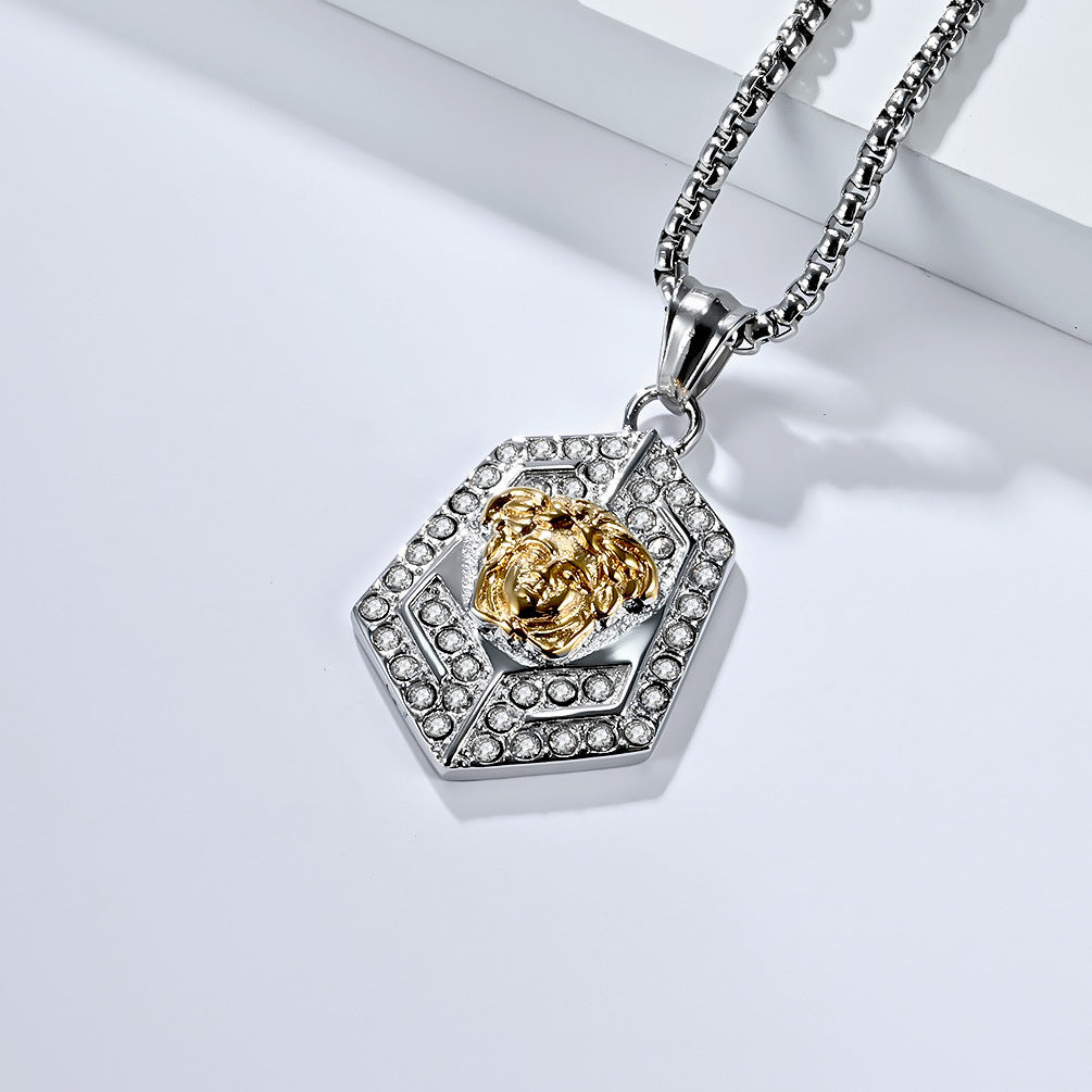 Planderful Medusa Pendant Necklace For Men Titanium Steel With Full Zircon Geometric Light Luxury