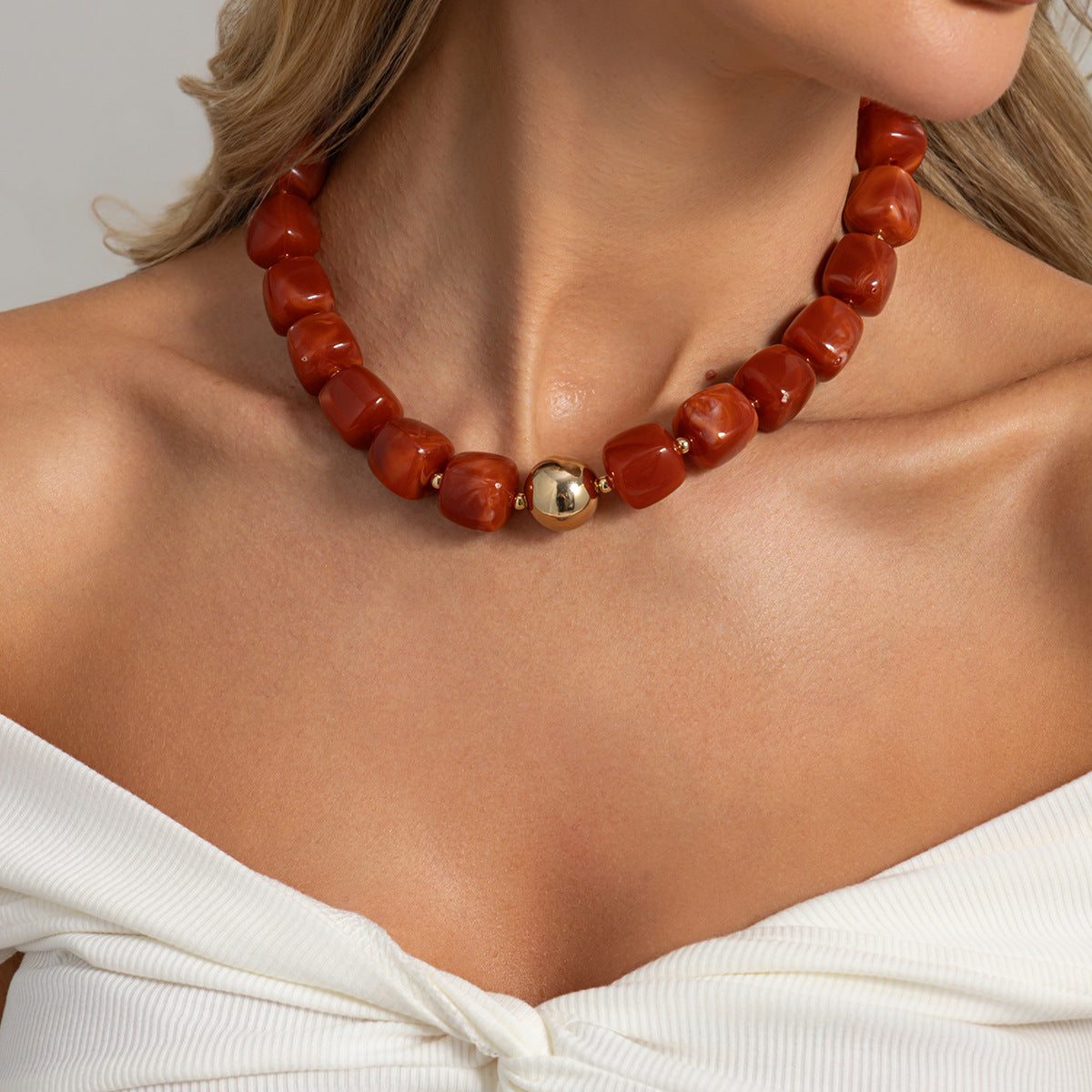 Design Color Resin Beaded Necklace Holiday Style Smudged Multi-Color Collarbone Necklace