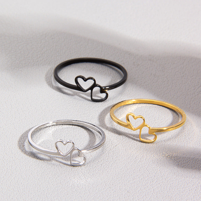 Heartfelt Connection Stainless Steel Couple Rings - Wholesale Romantic Jewelry