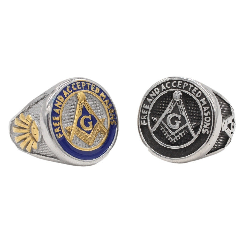 Planderful Freemasonry Ring For Men And Unisex Titanium Steel Protection Statement Jewelry