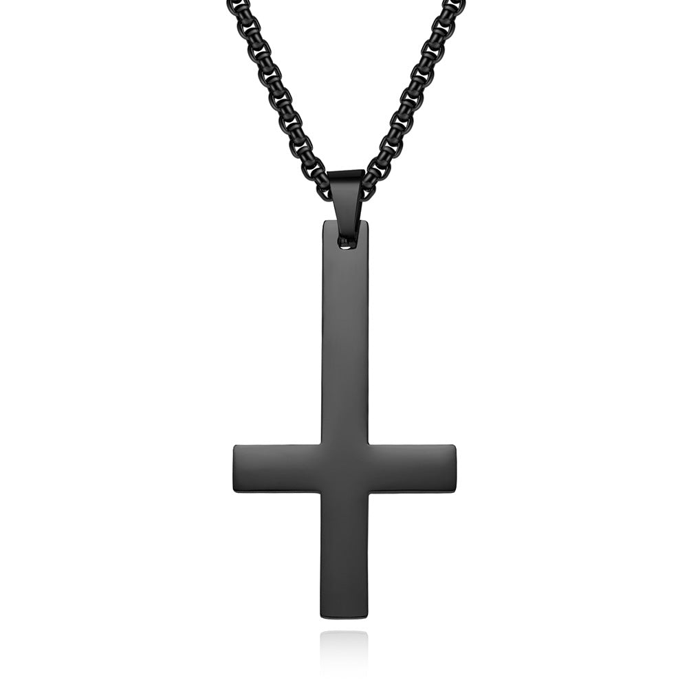 Stainless Steel Inverted Cross Necklace for Men - Titanium Steel Pendant