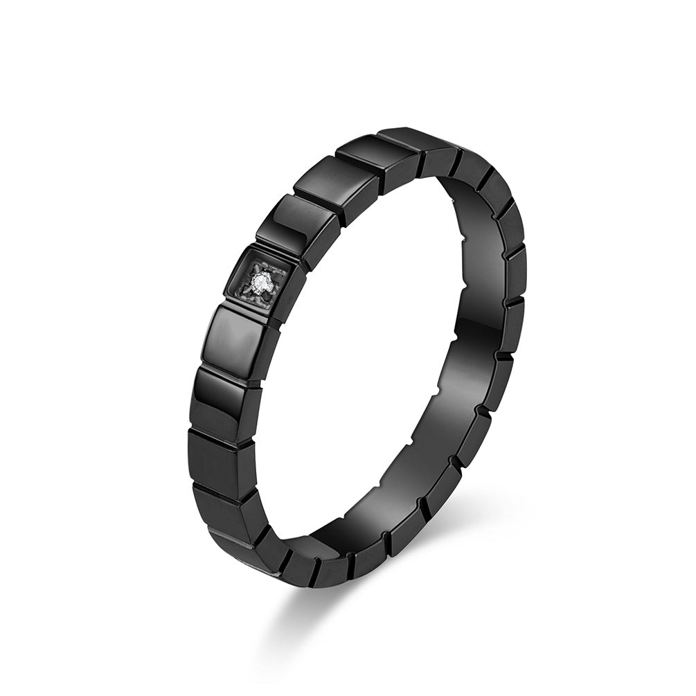 Ins Niche Square Zircon-Encrusted Titanium Steel Women's Ring