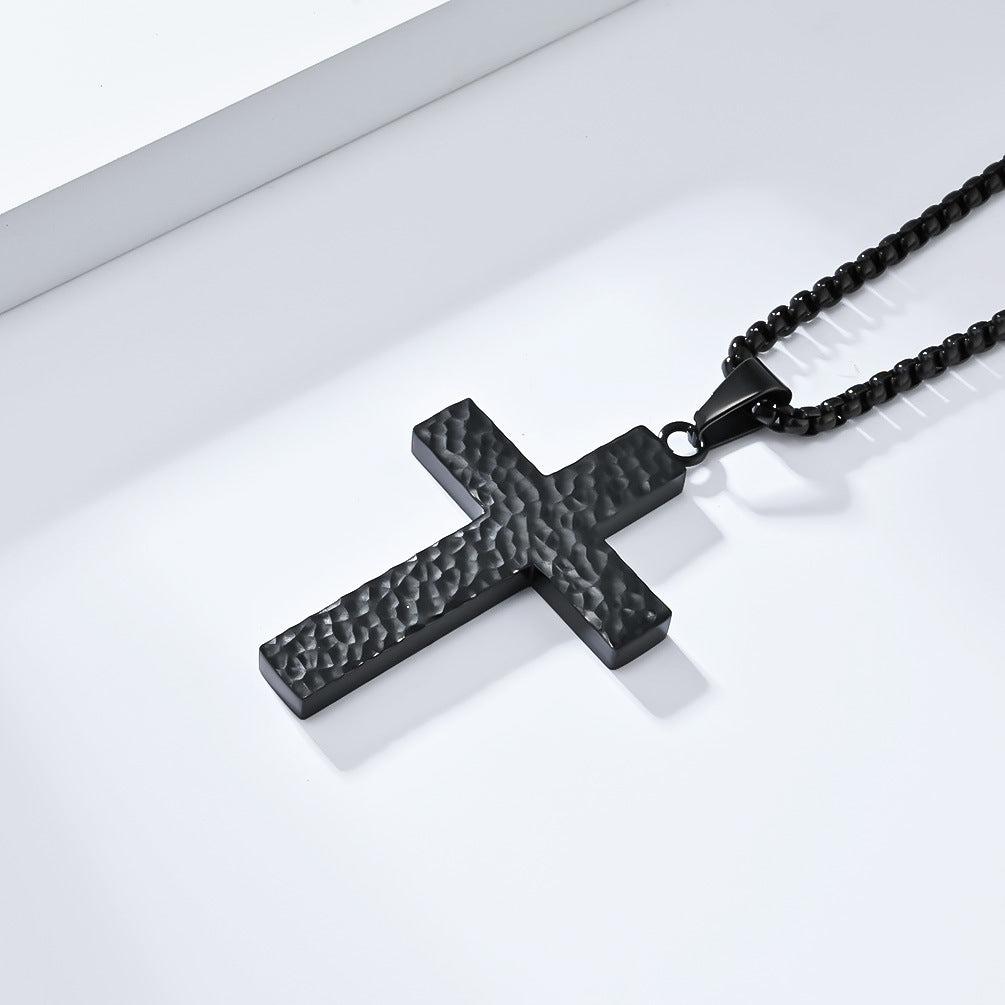 New Irregular Hand-Beaten Titanium Steel Cross Necklace