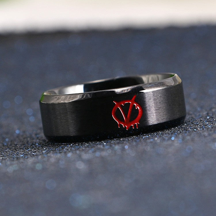 V-Shaped Vendetta Movie Peripherals Red Black Trendy Ring for Men