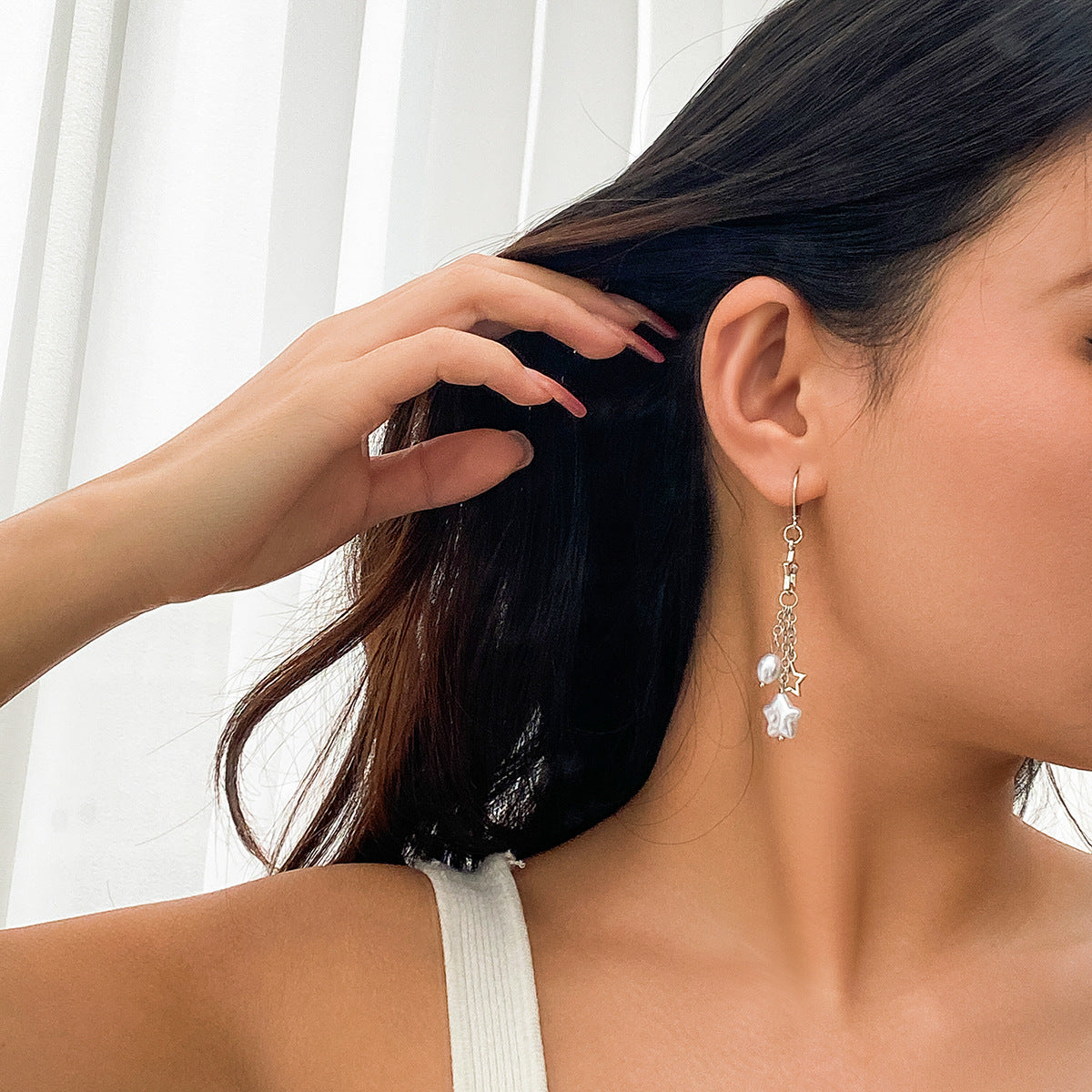 Planderful Star Shaped Pearl Fringe Earrings Vienna Verve For Women Elegant Versatile Statement Jewelry