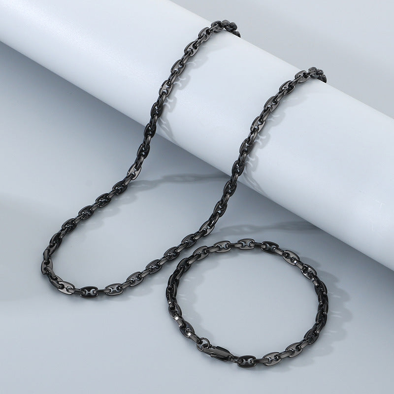 Glossy Titanium Steel Necklace and Bracelet Set for Men