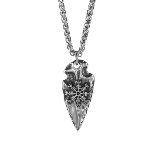 Planderful Titanium Steel Viking Compass Rune Necklace for Men Durable Retro Hip Hop Pendant