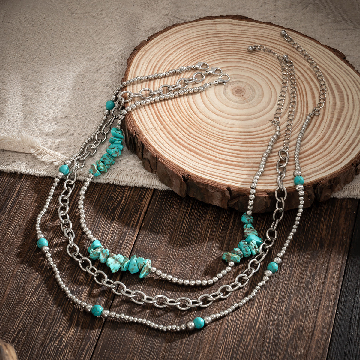 National Wind Turquoise Necklace Set with Retro Pendant