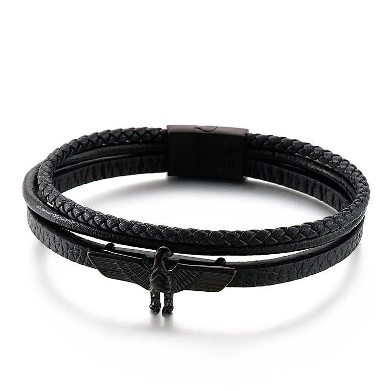 Planderful Mens Leather Rope Bracelet Magnetic Buckle
