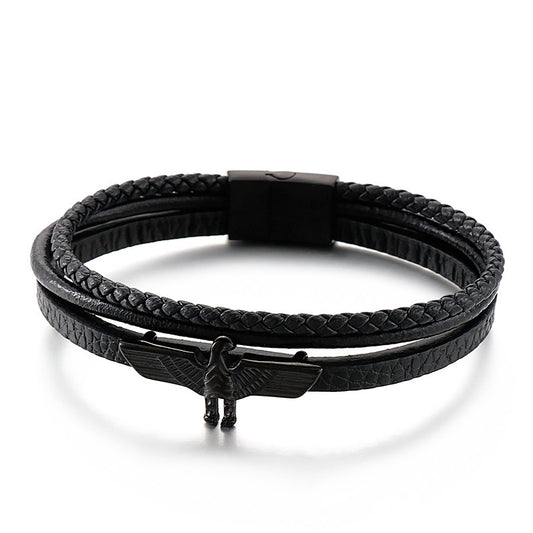 Planderful Mens Leather Rope Bracelet Magnetic Buckle